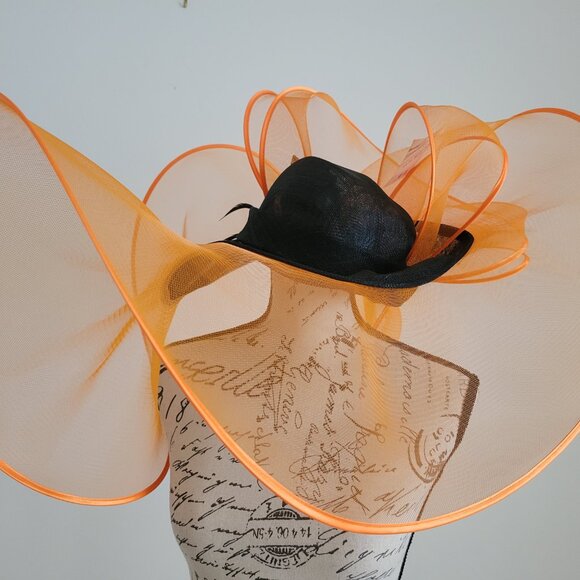 Paris Hand-Made Large Brim Ruffle Organza Hat | Elegant Royal Derby Wedding Hat main image 7